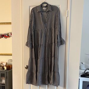 Ganni Monochrome Check Long Sleeve Dress